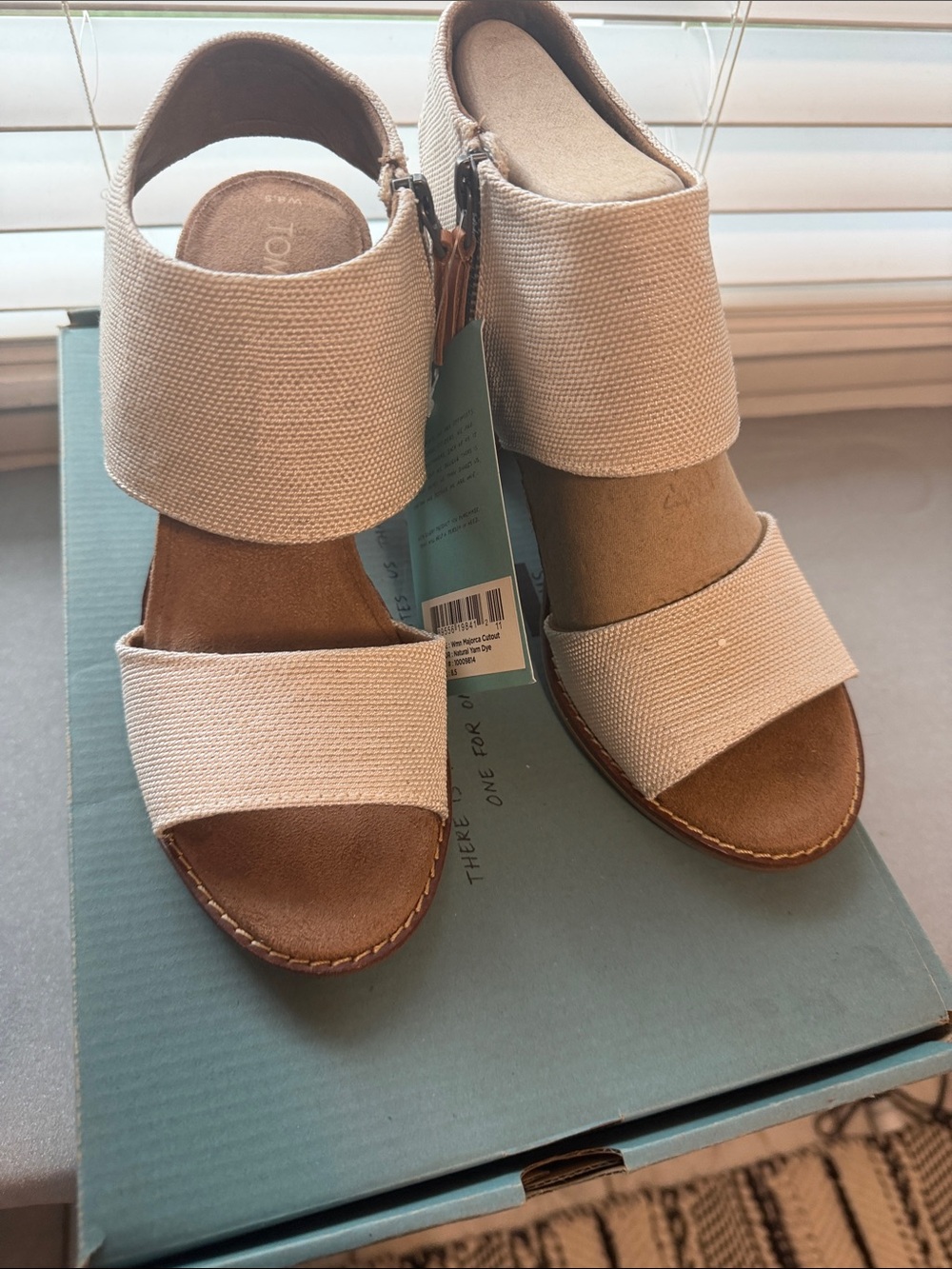 Toms Cream Fabric Wedge Sandals with Wide Straps